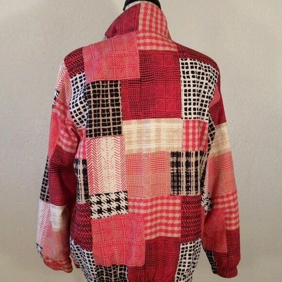 VTG Koret Sport Red Bomber Wind Breaker Jacket Women Size Medium Plaid Patchwork - Picture 4 of 7